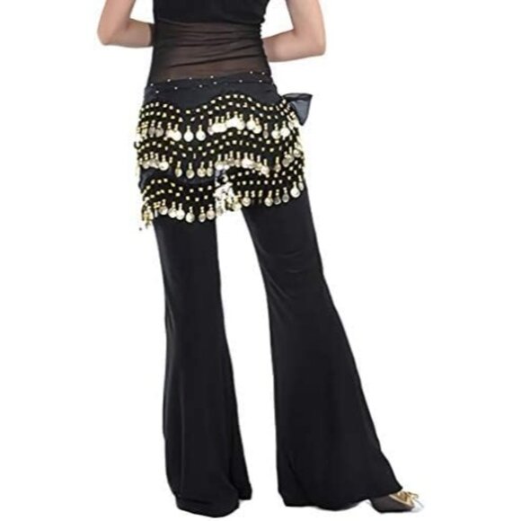 Women's Belly Dance Hip Scarf with 128 Gold Coins Black Skirt for Zumba or Yoga - Picture 6 of 7